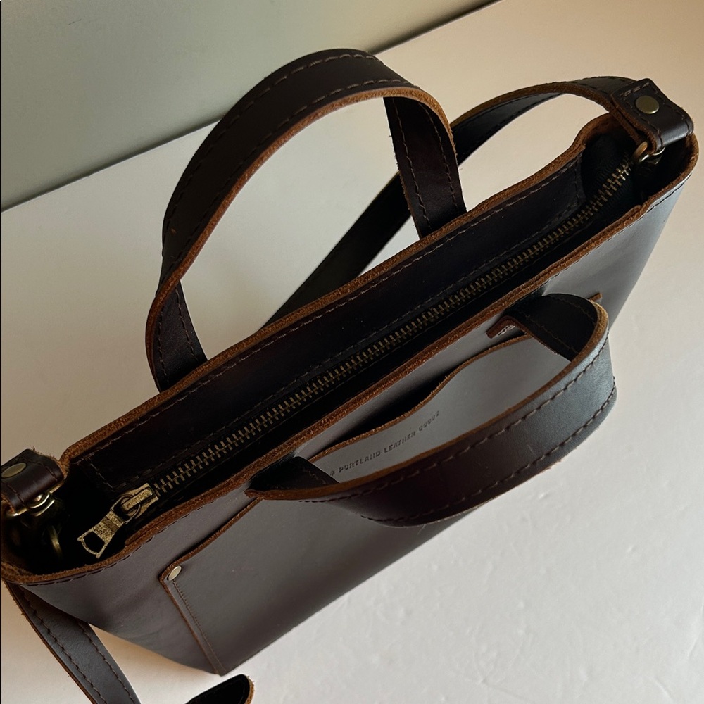Portland Leather Goods Mini Crossbody Tote Bag in Dark Brown - Picture 9 of 11